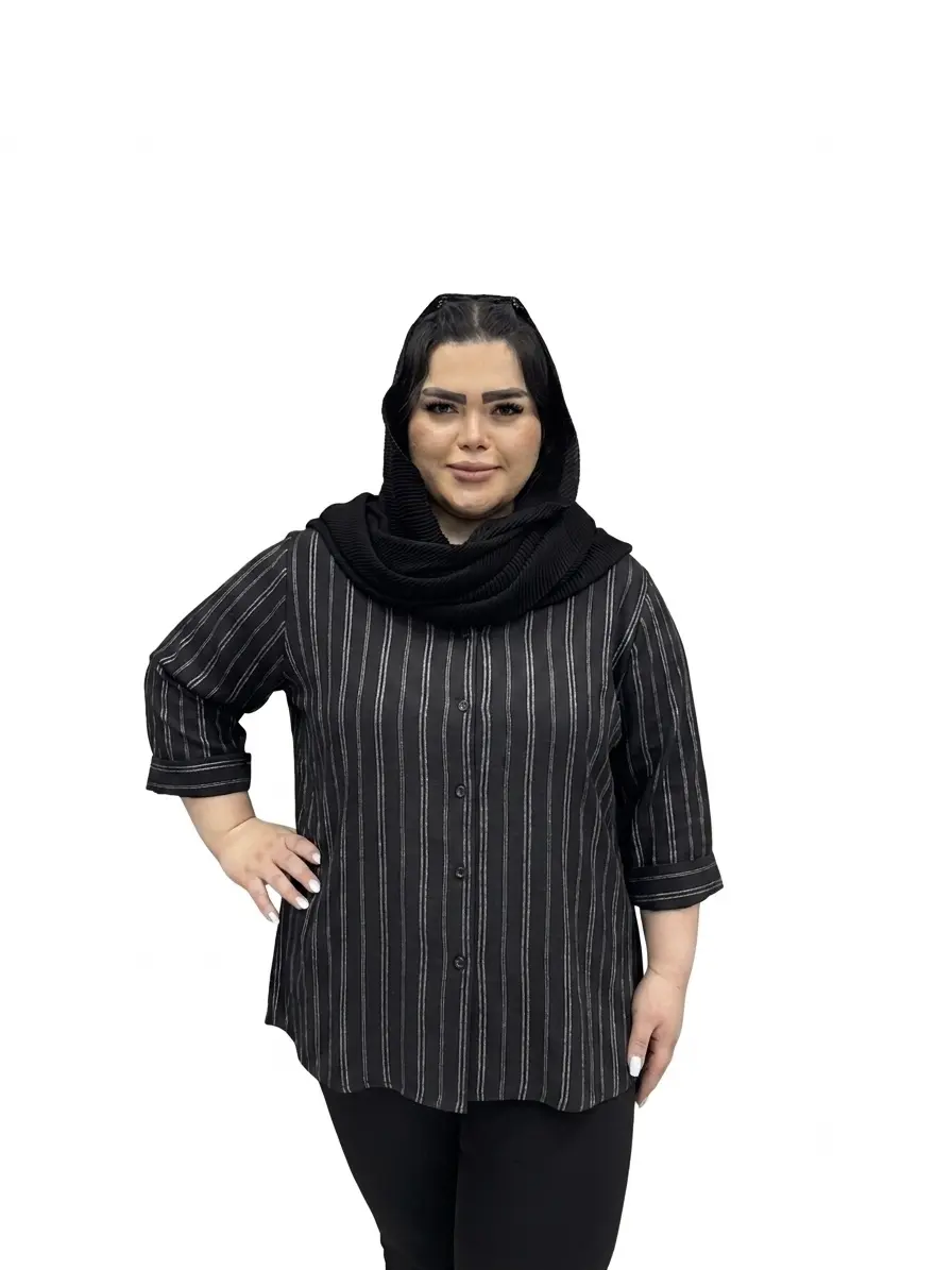 شومیز مانتویی لمه آستین پاکتی سایز بزرگ زنانه